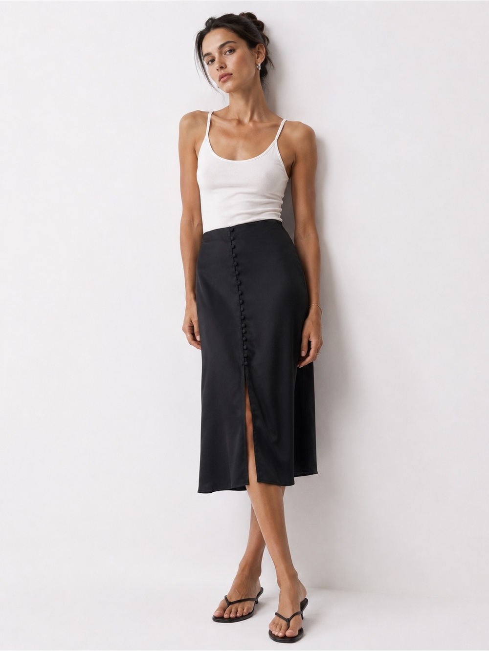Club Monaco Black Midi Satin Skirt
